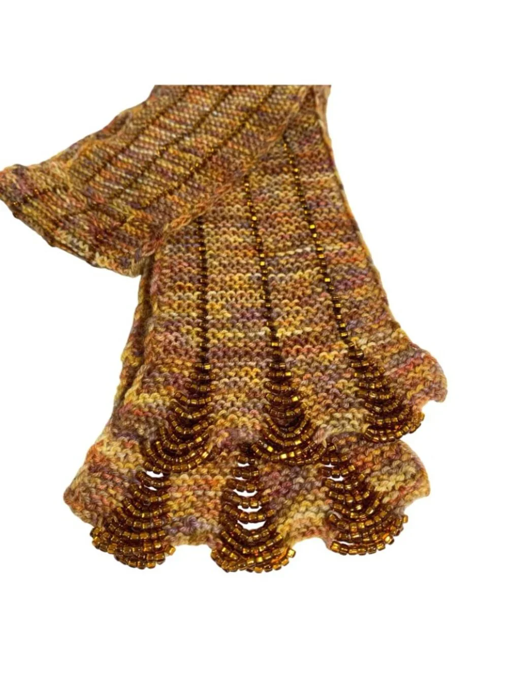 Beautifully Beaded Art Nouveau Scarf In Autumn Tones Scalloped Lined Bead Edges